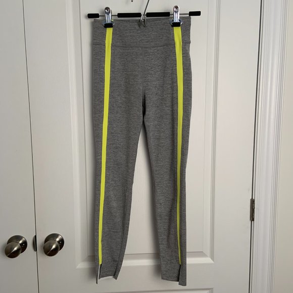 Zyia Grey Neon Yellow Racing Stripe High Rise Luxe Leggings Size 2 - Picture 10 of 13